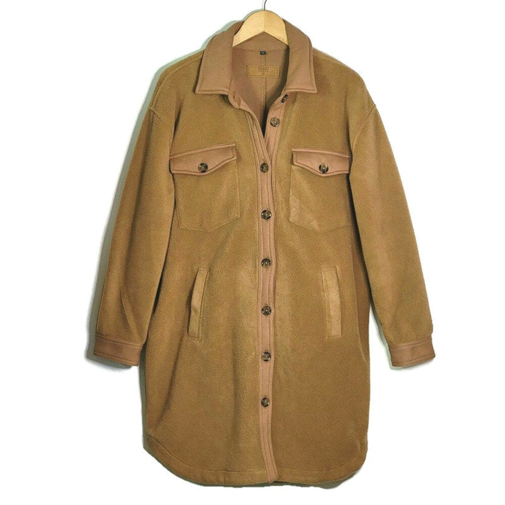 BlankNYC Fleece Shacket Camel Tan Button Down Long Jacket Size S Oversized - Picture 2 of 16
